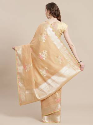 Beige cotton woven saree with blouse 2