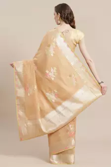 Beige cotton woven saree with blouse