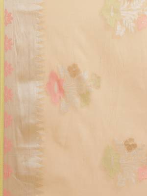 Beige cotton woven saree with blouse 3