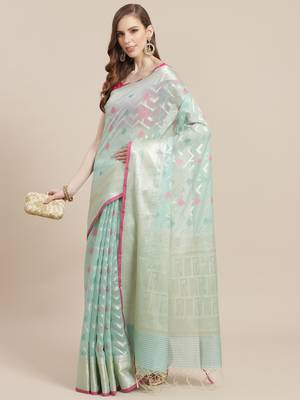 green cotton woven saree with blouse 1