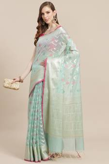 green cotton woven saree with blouse