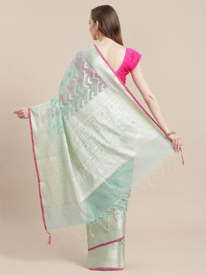 green cotton woven saree with blouse 2