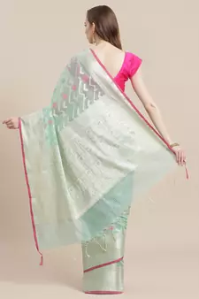 green cotton woven saree with blouse