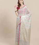 Grey cotton woven saree with blouse
