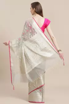 Grey cotton woven saree with blouse