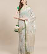 Beige cotton woven saree with blouse