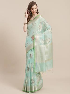 green cotton woven saree with blouse 1