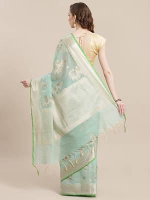 green cotton woven saree with blouse 2