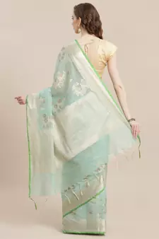 green cotton woven saree with blouse
