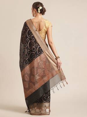 black cotton woven saree with blouse 2