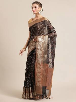 black cotton woven saree with blouse 3
