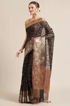 black cotton woven saree with blouse