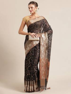 black cotton woven saree with blouse 4