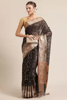 black cotton woven saree with blouse