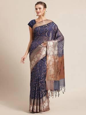 Blue cotton woven saree with blouse 1