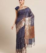 Blue cotton woven saree with blouse