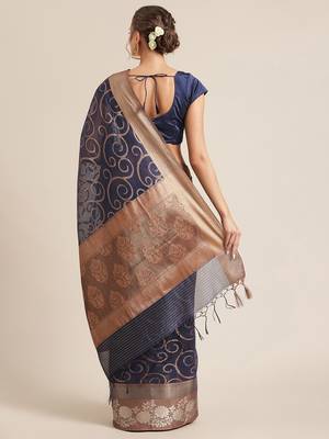 Blue cotton woven saree with blouse 2
