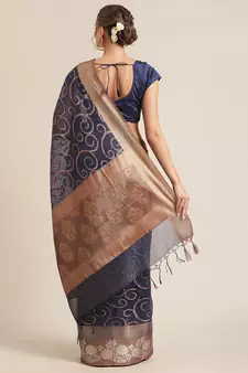 Blue cotton woven saree with blouse