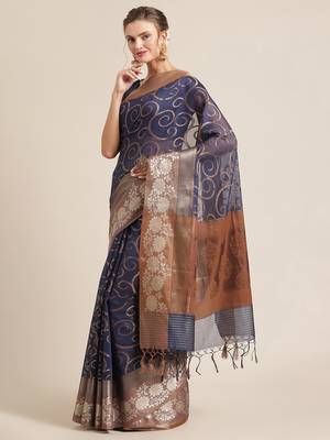 Blue cotton woven saree with blouse 3