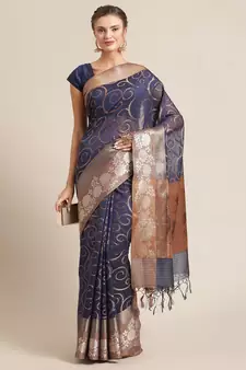 Blue cotton woven saree with blouse
