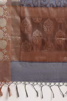 Blue cotton woven saree with blouse