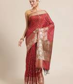 Red cotton woven saree with blouse