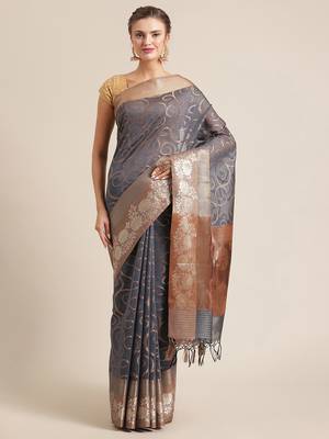 Grey cotton woven saree with blouse 1