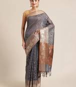 Grey cotton woven saree with blouse