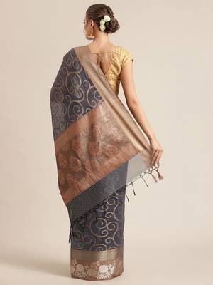 Grey cotton woven saree with blouse 2
