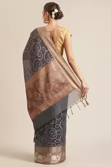 Grey cotton woven saree with blouse