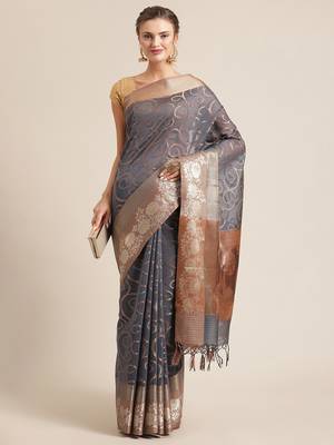 Grey cotton woven saree with blouse 4