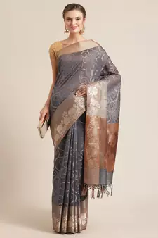 Grey cotton woven saree with blouse