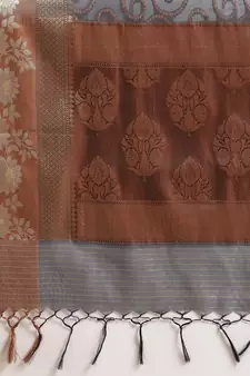 Grey cotton woven saree with blouse
