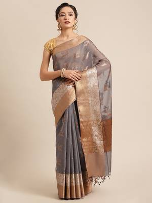 Grey cotton woven saree with blouse 1