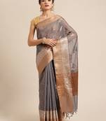 Grey cotton woven saree with blouse