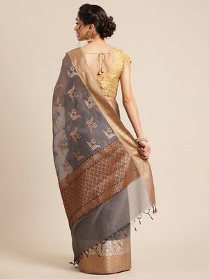 Grey cotton woven saree with blouse 2
