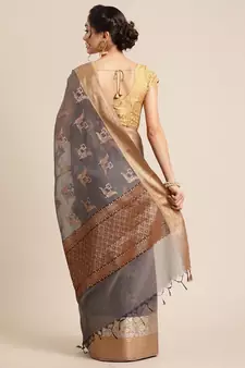 Grey cotton woven saree with blouse