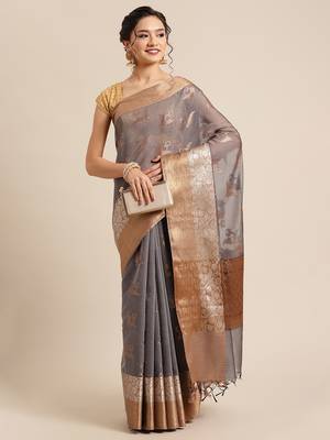 Grey cotton woven saree with blouse 4