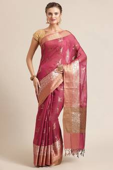 magenta cotton woven saree with blouse