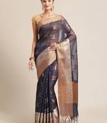 Blue cotton woven saree with blouse