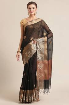 black cotton woven saree with blouse