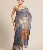 Grey cotton woven saree with blouse