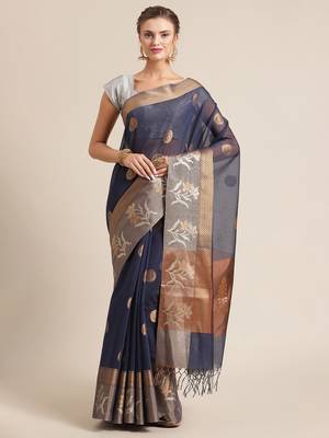 Blue cotton woven saree with blouse 1