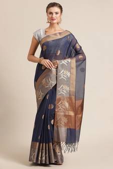 Blue cotton woven saree with blouse