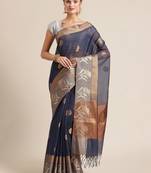 Blue cotton woven saree with blouse