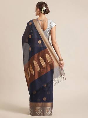 Blue cotton woven saree with blouse 2
