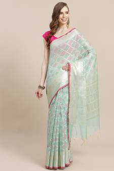 green cotton woven saree with blouse
