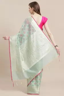 green cotton woven saree with blouse