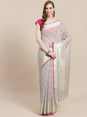Grey cotton woven saree with blouse 1