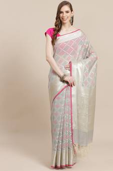 Grey cotton woven saree with blouse